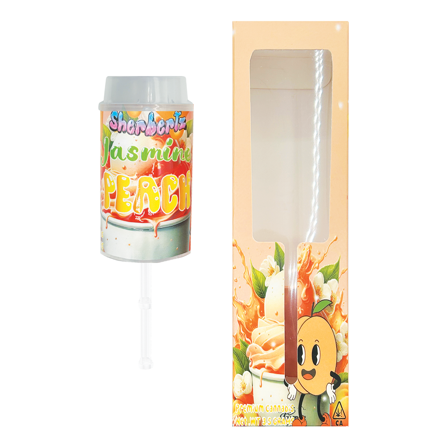 Sherbertz Jasmine Peach - Premade 3.5g Push Pop & Matching Box Combo