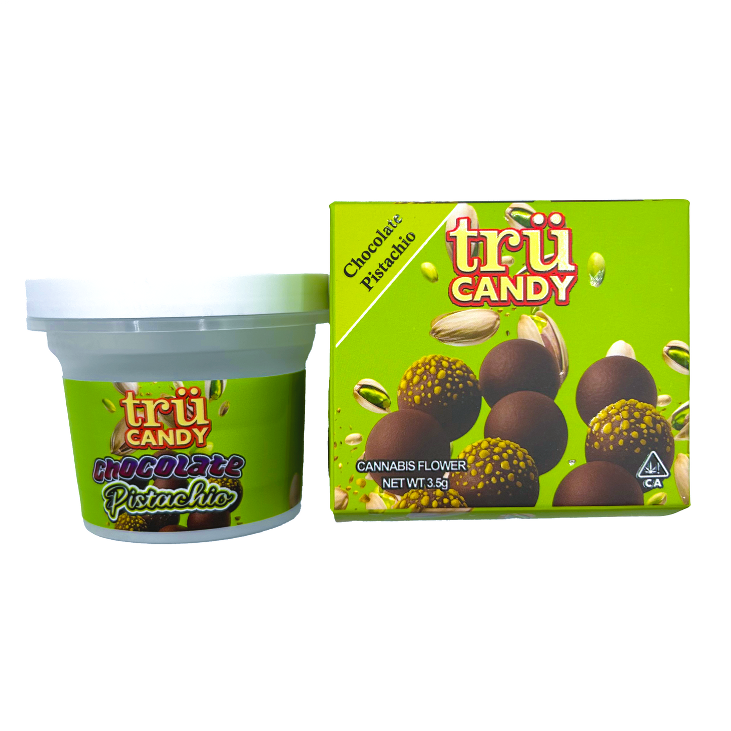 Tru Candy Chocolate Pistachio - Premade 3.5g–7g Ice Cream Pint & Matching Box Combo