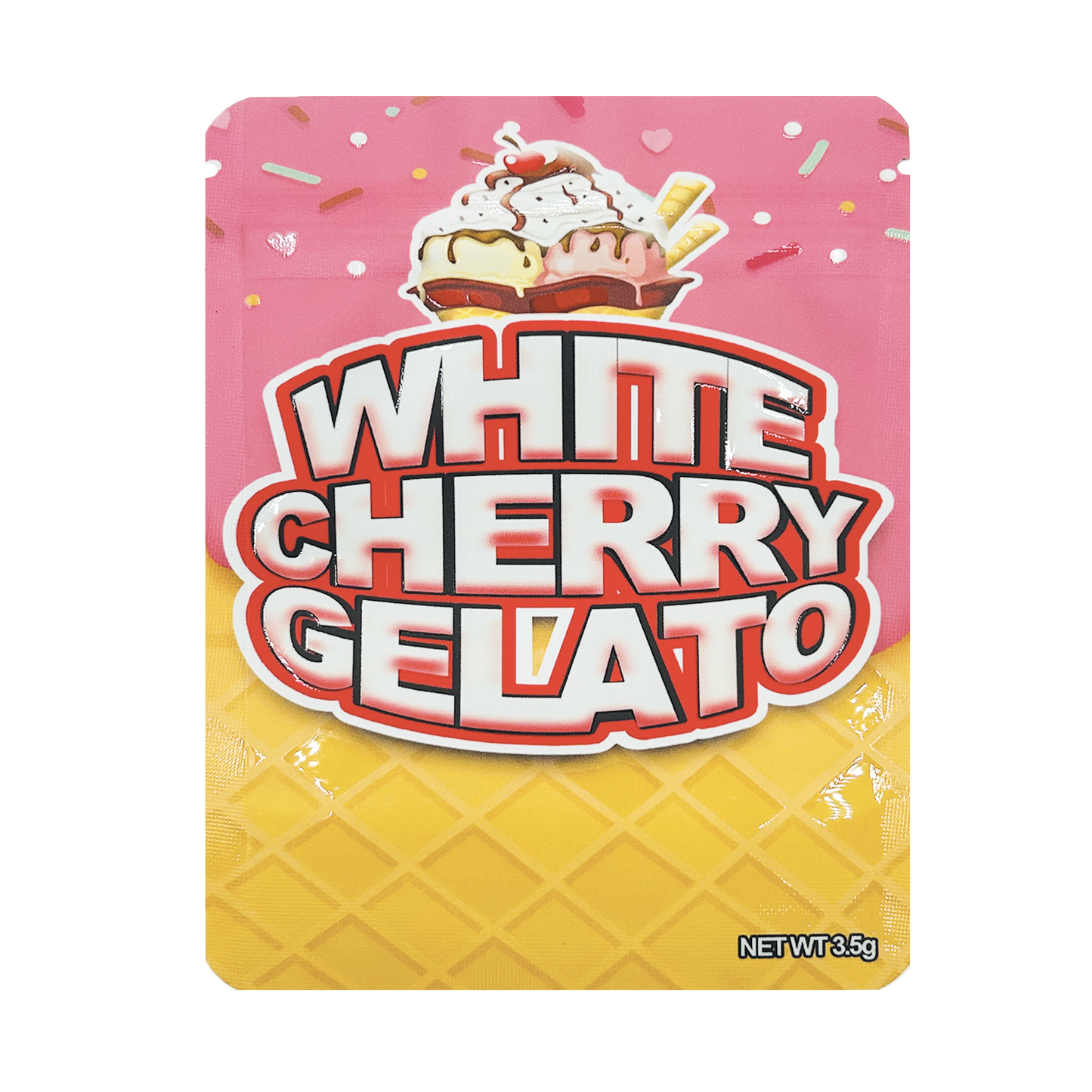 White Cherry Gelato – 3.5g Premade Mylar